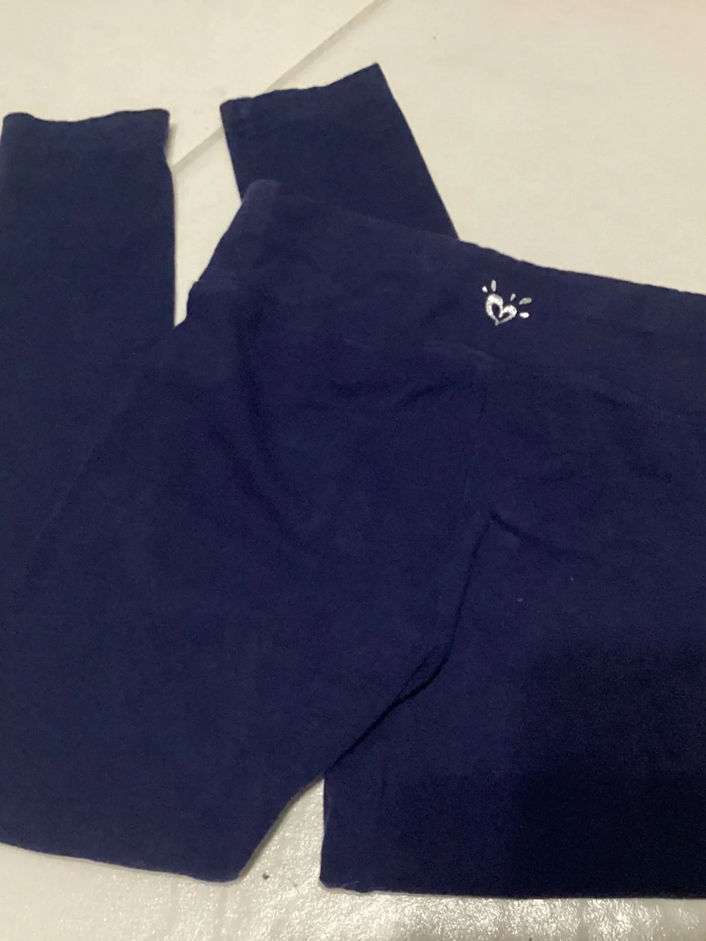 Justice Navy Leggings with Small White Heart Tag